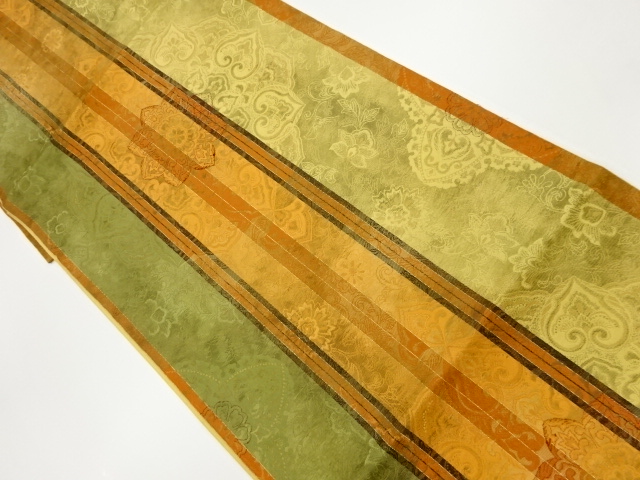 JAPANESE KIMONO / VINTAGE FUKURO OBI / WOVEN BRIDGE & FLOWER ARABESQUE